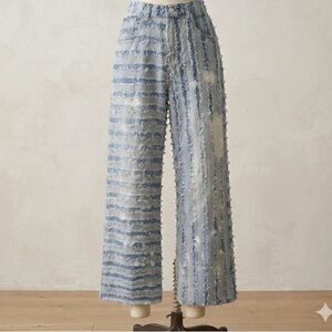 Oli & Hali Distressed Raw Edge Patchwork Denim Wide Leg Jeans